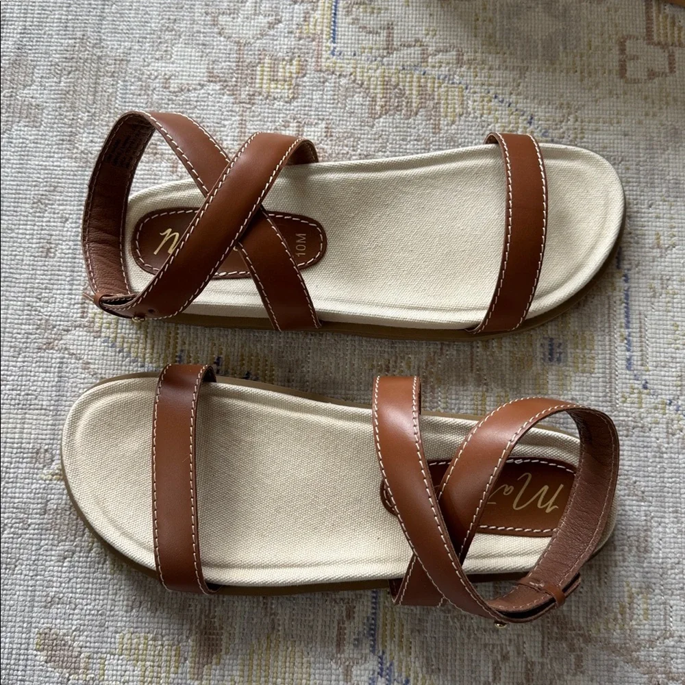 Anthropologie Tan Leather Ankle-Strap Flat Sandals - Picture 7 of 9